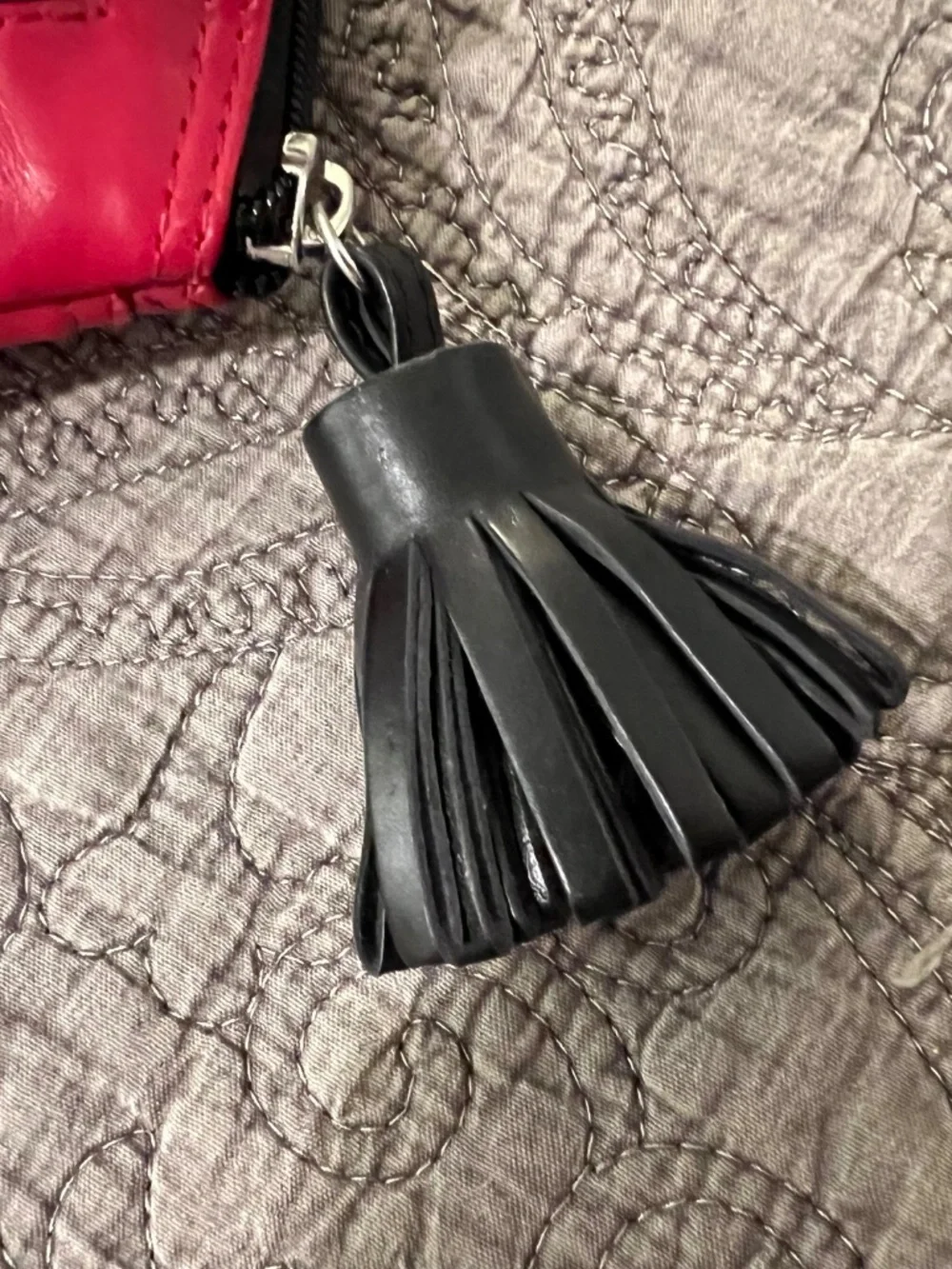 Barney’s New York. Red and Black Leather Zipper Cosmetic Case w/ Leather Tassel